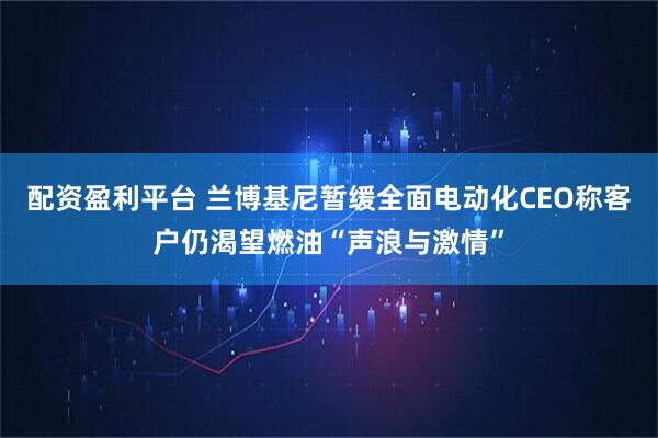 配资盈利平台 兰博基尼暂缓全面电动化　CEO称客户仍渴望燃油“声浪与激情”