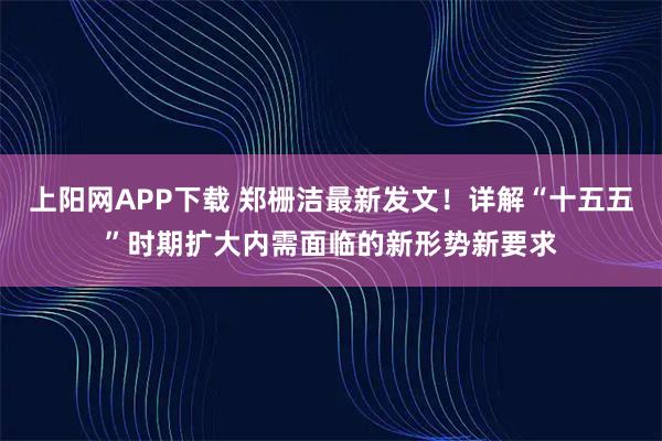 上阳网APP下载 郑栅洁最新发文！详解“十五五”时期扩大内需面临的新形势新要求