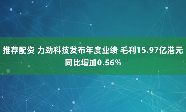 推荐配资 力劲科技发布年度业绩 毛利15.97亿港元同比增加0.56%